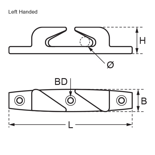 Handed Fairlead - Left - Dimensions