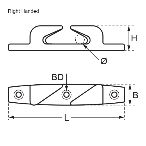 Handed Fairlead - Right- Dimensions