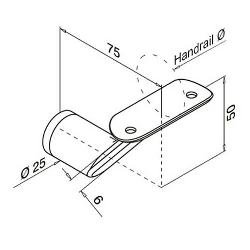 Handrail Bracket - Flat Arm - Flat/Tube - Dimensions