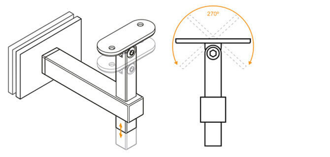 Handrail Bracket - Square Profile - Adjustment