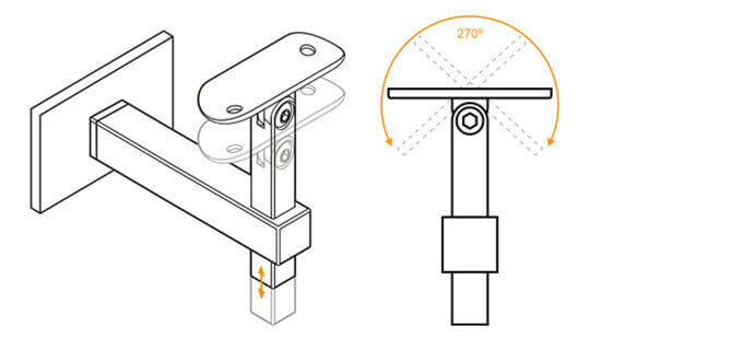 Handrail Bracket - Square Profile - Adjustment