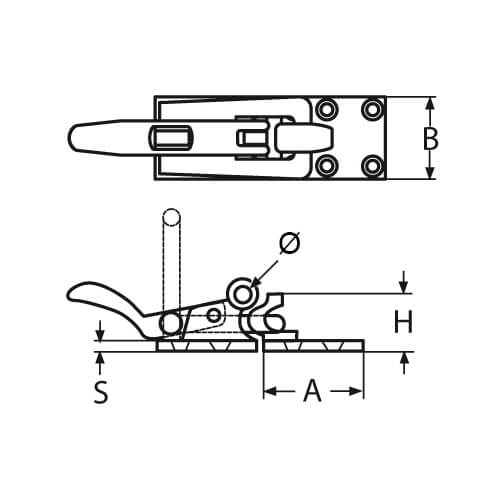 Hold Down Catch - Flat In-line Mount - Dimensions