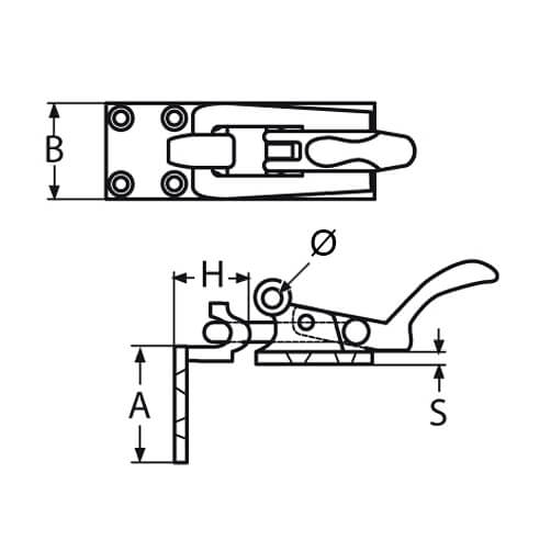 Hold Down Catch - Right Angle Mount - Dimensions