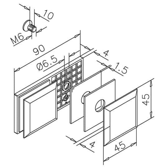 In-line Glass Clamp - Dimensions