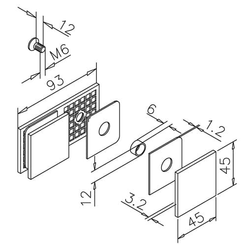 In-line Glass Clamp - Dimensions