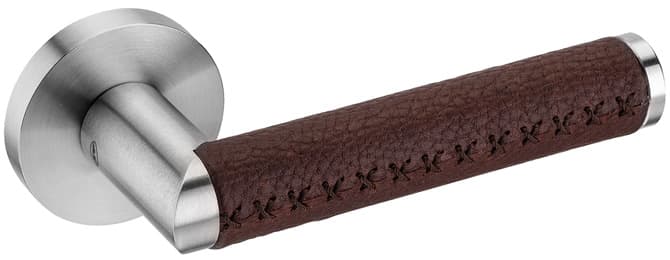 Lever Door Handle with Brown Natural Leather Grip