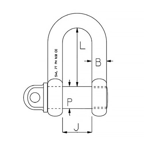 Lifting Shackle - PH High Tensile - Standard Pin - Diagram