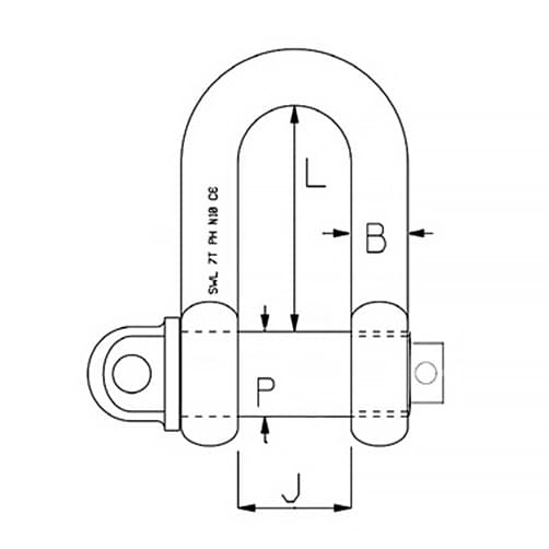 Lifting Shackle - PH High Tensile - Long Safety Pin - Diagram
