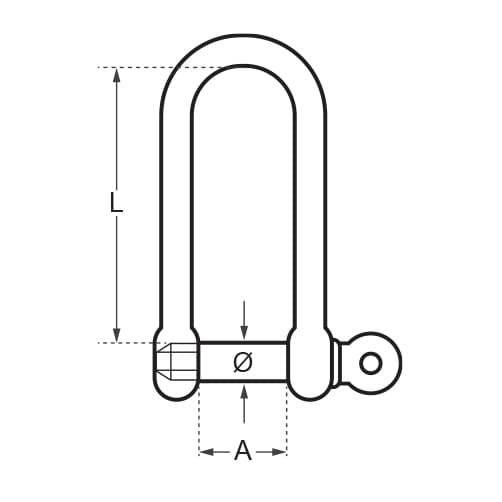 Long D Shackle with Captive Pin - Diagram