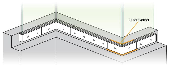 Fascia Mount Outer Corner Base Position - Easy Glass Up