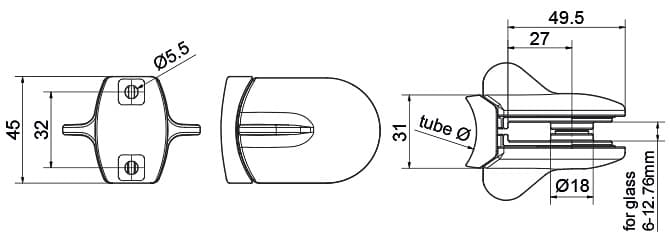 Tube Mount Glass Door Lock Dimensions