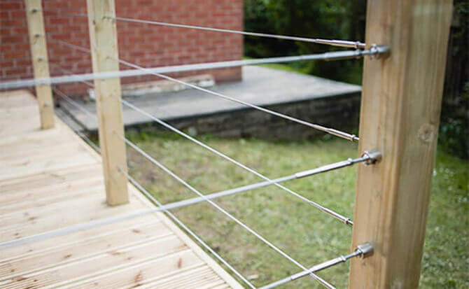 The balustrade wires in place