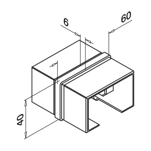 Rectangular In-line Handrail Connector - Dimensions