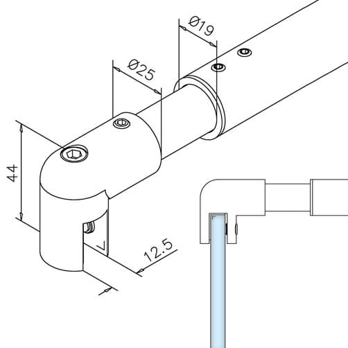 Shower Screen Support - Telescopic Arm - Dimensions