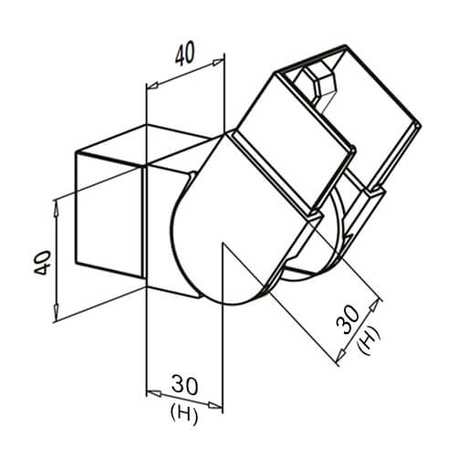 Square Upward Adjustable Handrail Connector - Dimensions