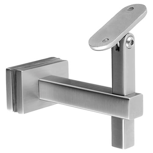 Square Adjustable Flat Handrail Bracket - Glass Mount - Stainless Steel