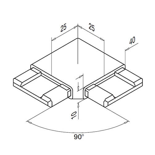 Square Flush Fit 90° Flat Bar Connector - Dimensions