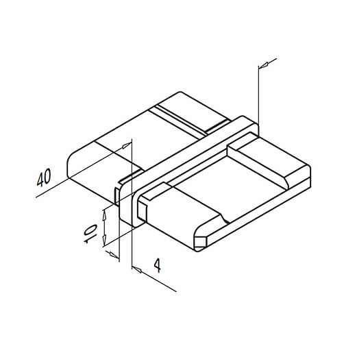 Square Flat Bar Handrail In-Line Connector - Dimensions