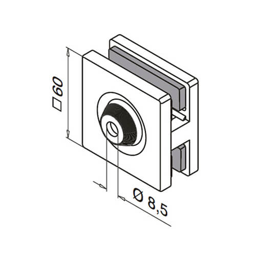 Stainless Steel Square In-Line Glass Connector - Dimensions