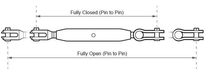 Turnbuckle - Fork to Toggle - Dimensions
