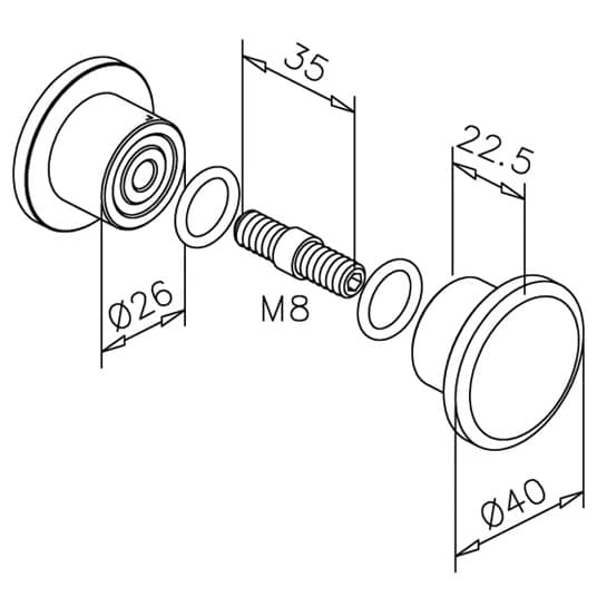 Stainless Steel Door Knob - Model 0101 Dimensions