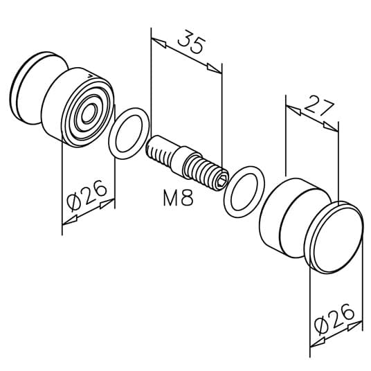 Stainless Steel Door Knob - Model 102 Dimensions