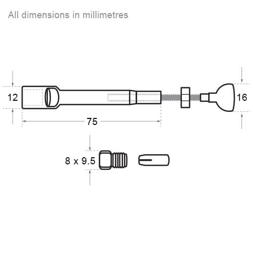 Swageless Ball End Tensioner - Dimensions
