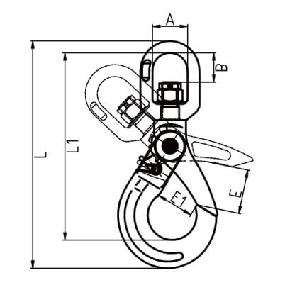 Swivel Self Locking Lifting Hook - Grade 80 - Dimensions