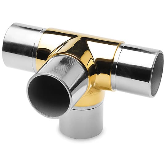 Tube Connector - Flush Tee with 90 Degree Outlet - Brass Finish