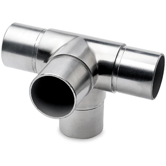 Tube Connector - Flush Tee with 90 Degree Outlet - Stainless Steel Finish