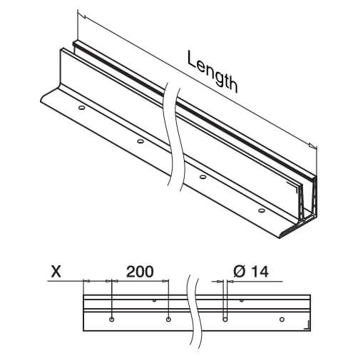 F Shaped Base Profile -  Top Mount - Dimensions