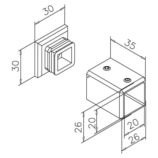 Square Tube Mounting Bracket - Dimensions