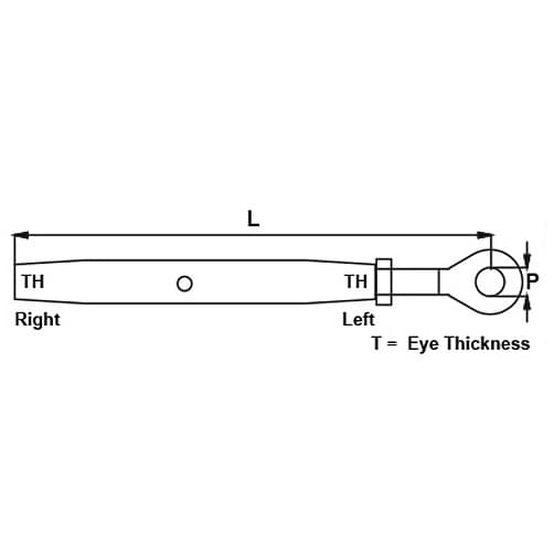 Turnbuckle Eye to Blank - Dimensions