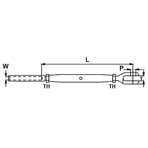 Turnbuckle Fork to Swage Stud - Dimensions