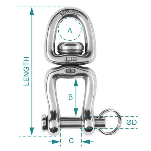 Wichard Swivel with Clevis Pin - Dimensions