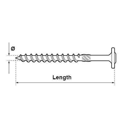 Wood Screw with Washer Head - Dimensions